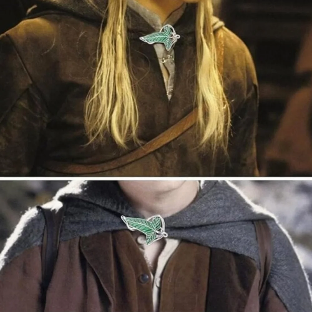 Tolkien Elven Lorien Leaf Silver Green Brooch The Lord Of The Rings Cosplay Pin